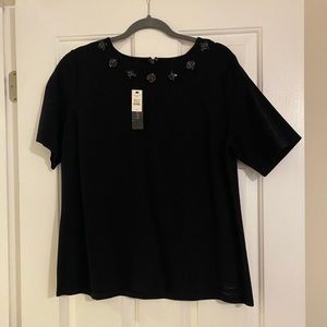 Black Embellished Talbots Short Sleeve atop